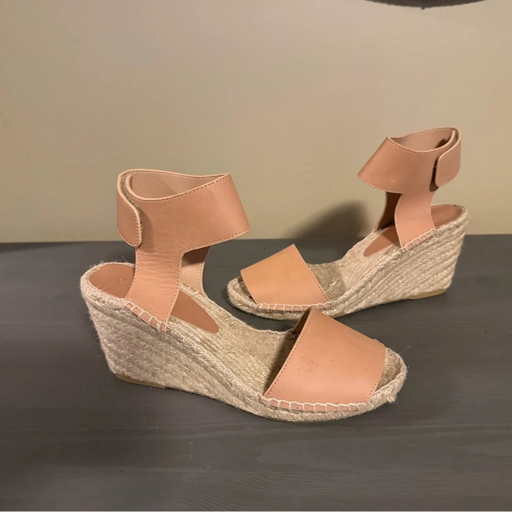 Vince Sophie Women's Nude Leather Wedge Espadrilles